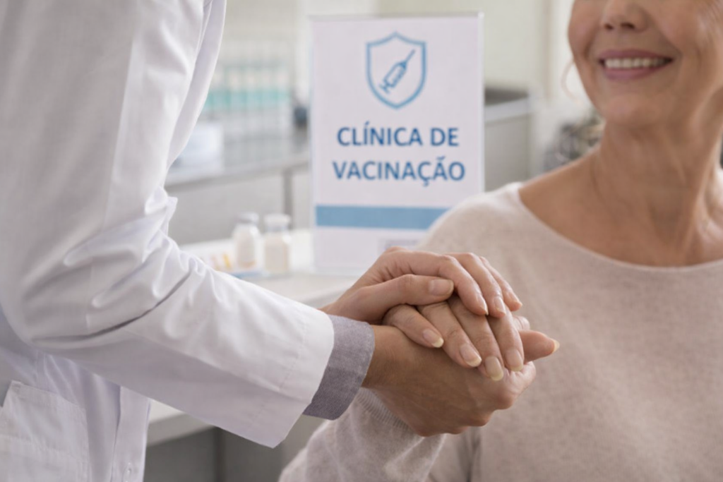 efluelda vacina sendo aplicada em paciente idoso em clínica de vacinação